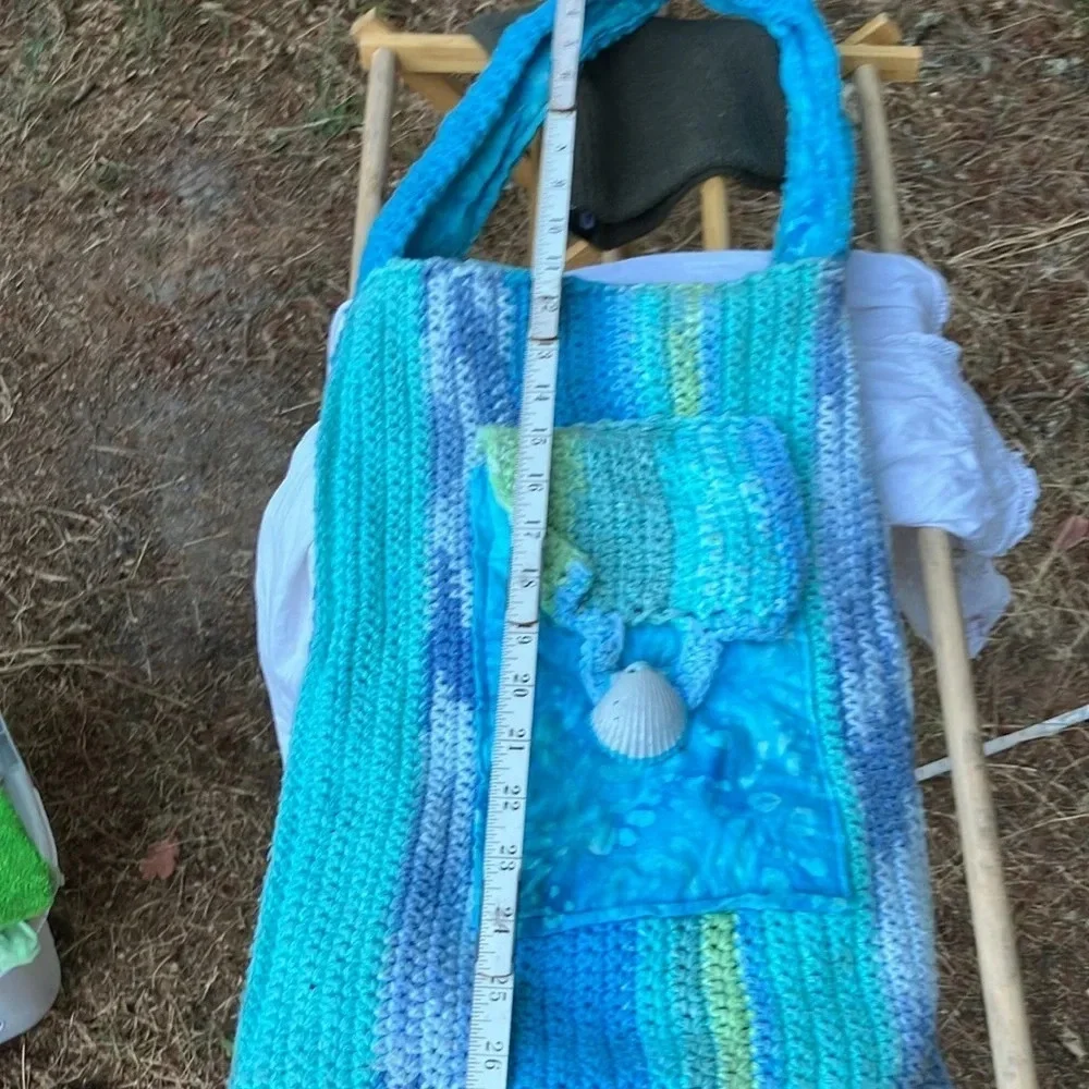 Handmade crochet bag with shell pocket and batik beautiful colors